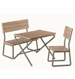 Maileg Wooden Garden Set With Table Chair And Bench* Doll Furniture And Accessories